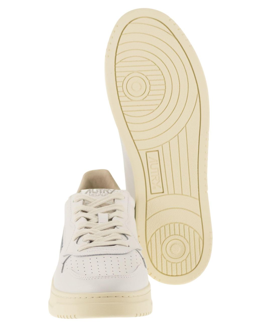 Autry White Medalist Low Leather Trainers With Suede Details