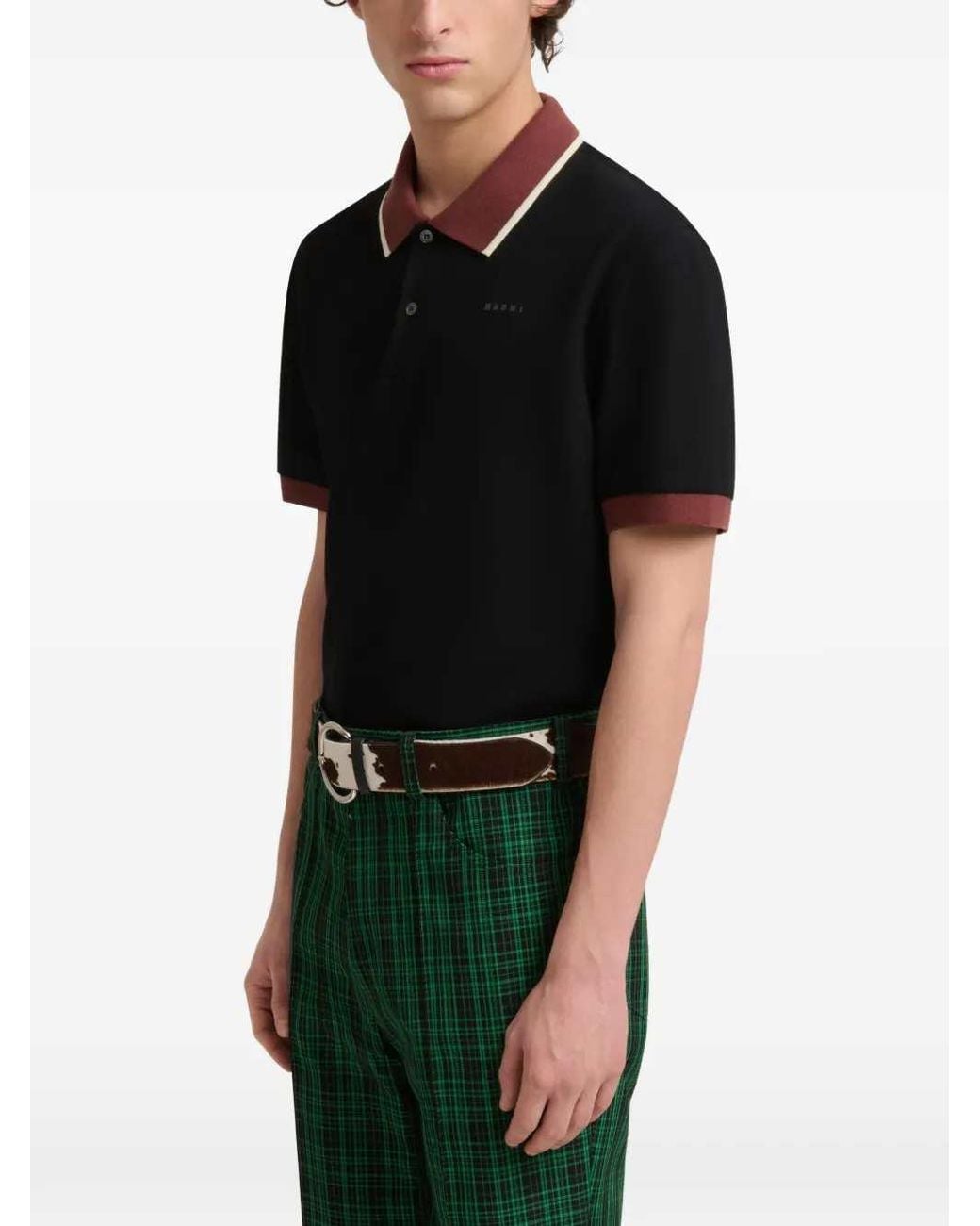 Marni Black Piqué Polo Shirt With Contrasting Trim
