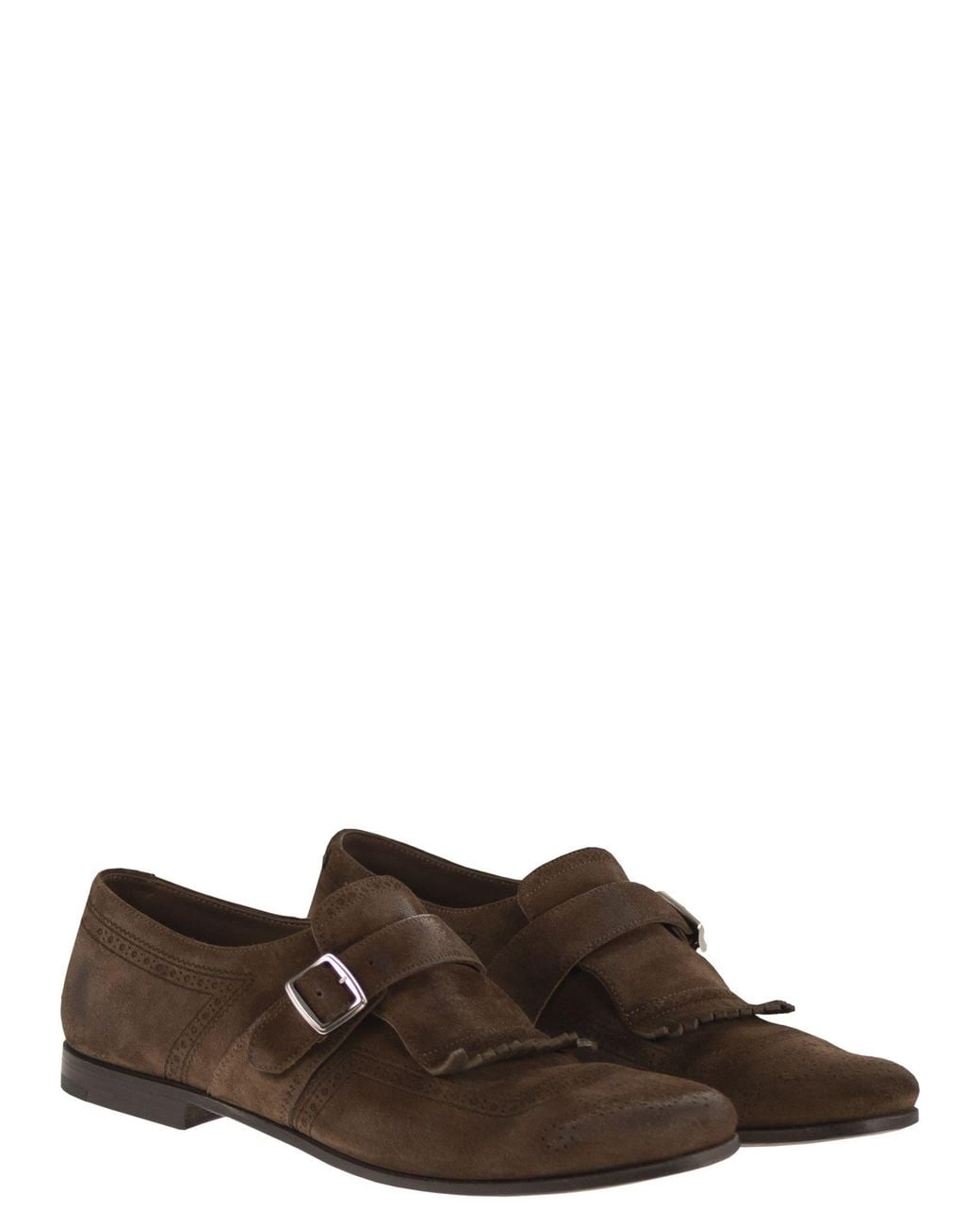 Church's Brown Shanghai Suede Monk Strap With Fringe Detail