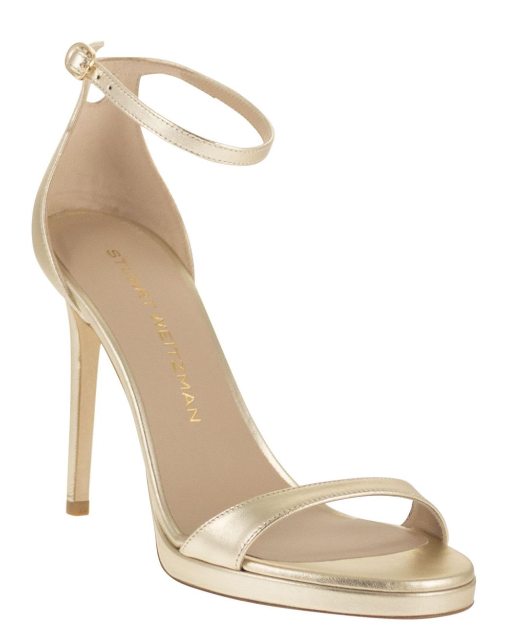 Stuart Weitzman Metallic Leather Platform Sandals With Stiletto Heel