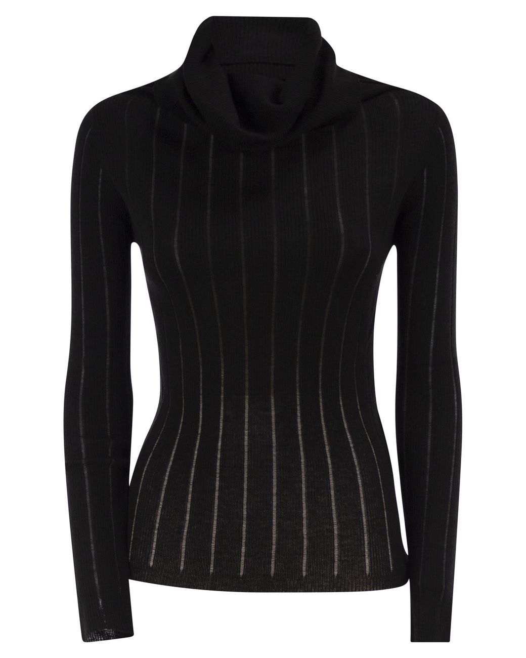 Max Mara Black Maxmara Studio Mstbadesse – Fitted Silk And Wool Ribbed Turtleneck