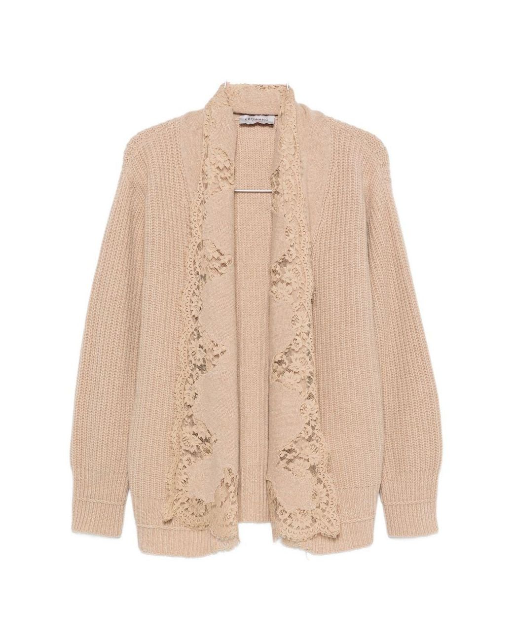 ERMANNO FIRENZE Natural Lace Trim Cotton Cardigan