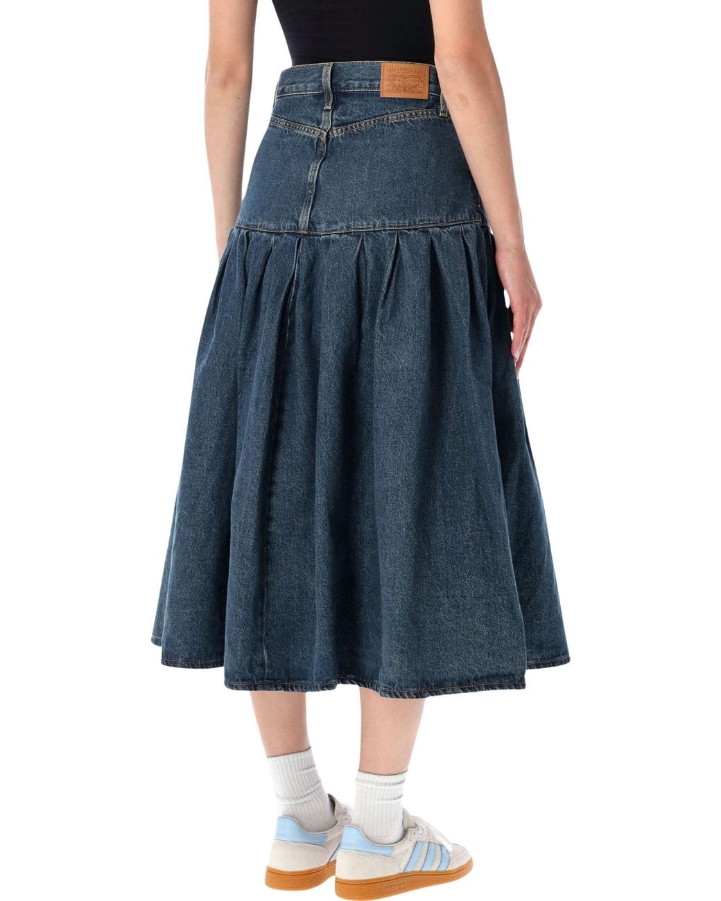 Levi's Blue Pleated Denim Midi Skirt