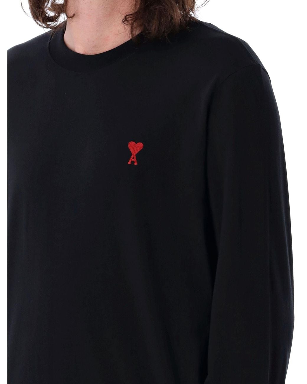 AMI Black Ami Paris Long-Sleeve Ami De Coeur T-Shirt for men