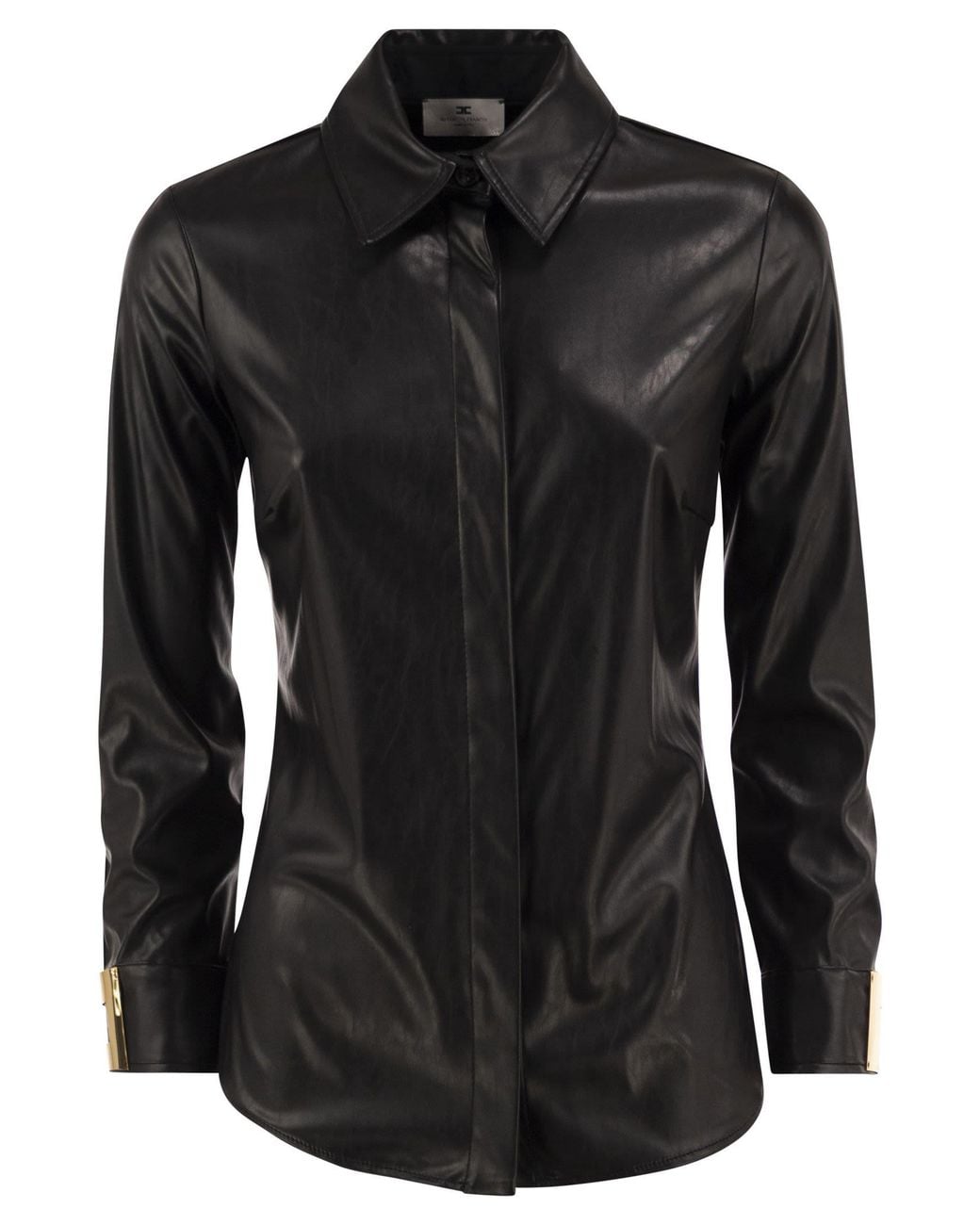 Elisabetta Franchi Black Leather-Effect Shirt With Jewel Cuffs