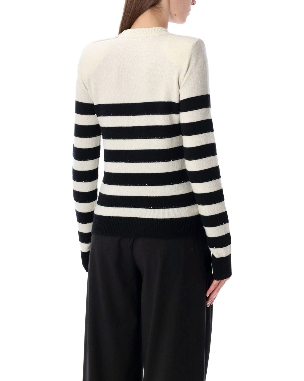 Balmain Blue Striped Wool Cashmere Buttoned Jumper