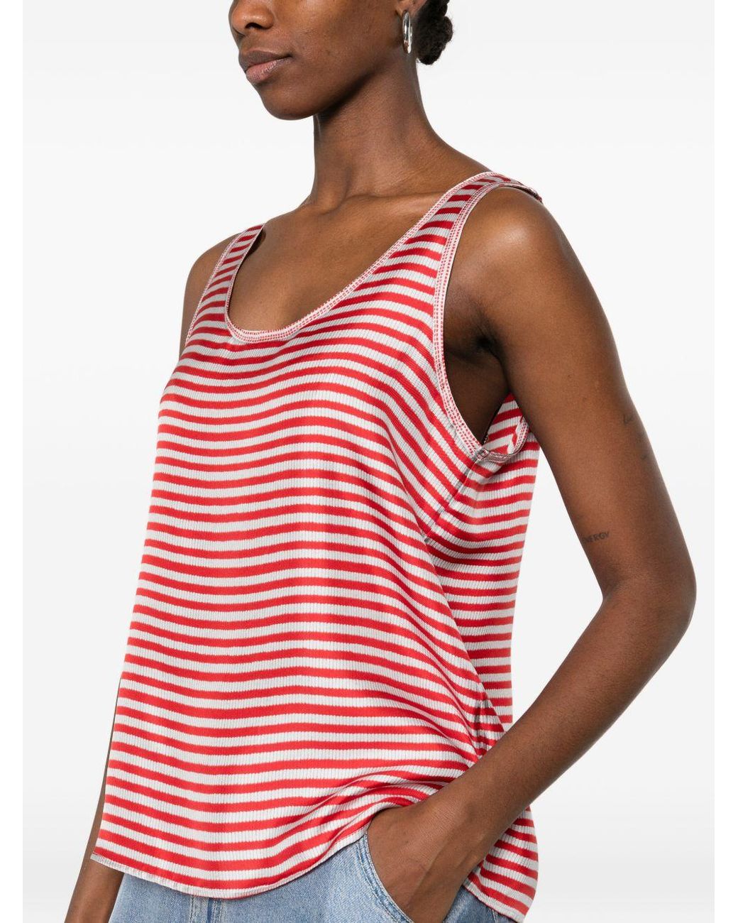 Pierre Louis Mascia Red Striped Silk Top