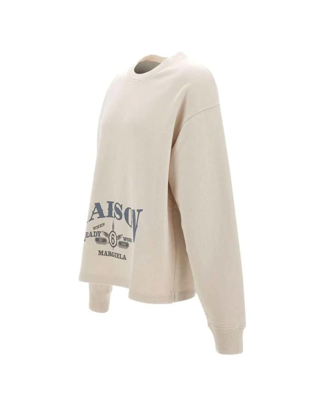 MM6 by Maison Margiela White Logo Print Cotton Sweatshirt