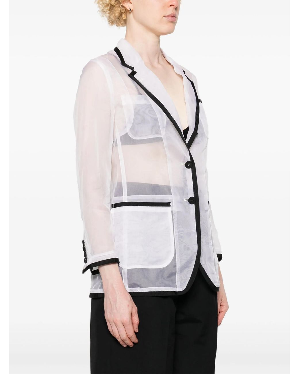 Thom Browne White Semi Sheer Organza Blazer