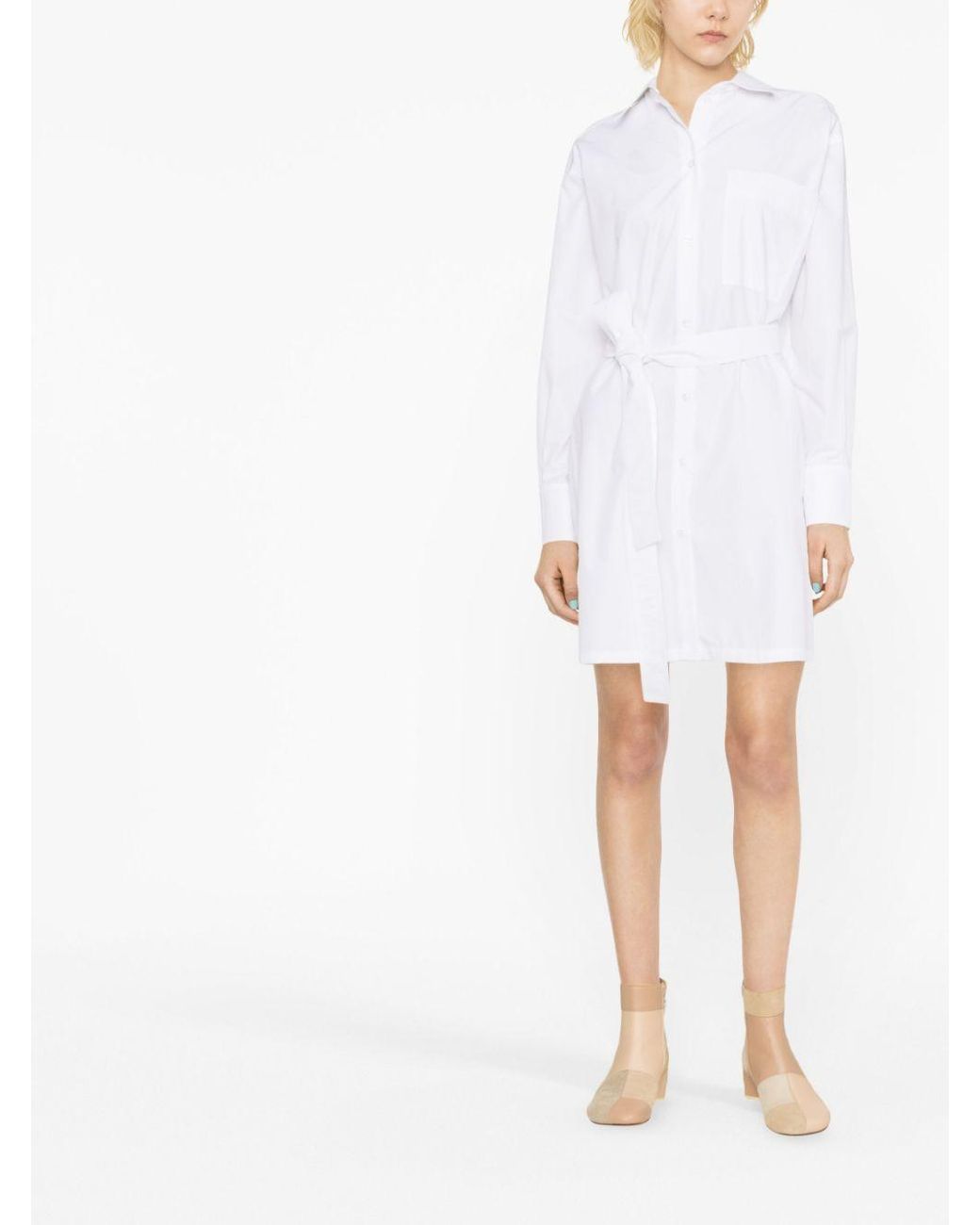 Sportmax White Belted Poplin Shirtdress