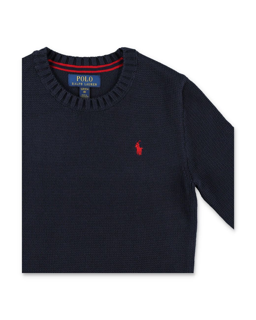 Polo Ralph Lauren Blue Boys Knit Cotton Crewneck Sweater With Embroidered Pony