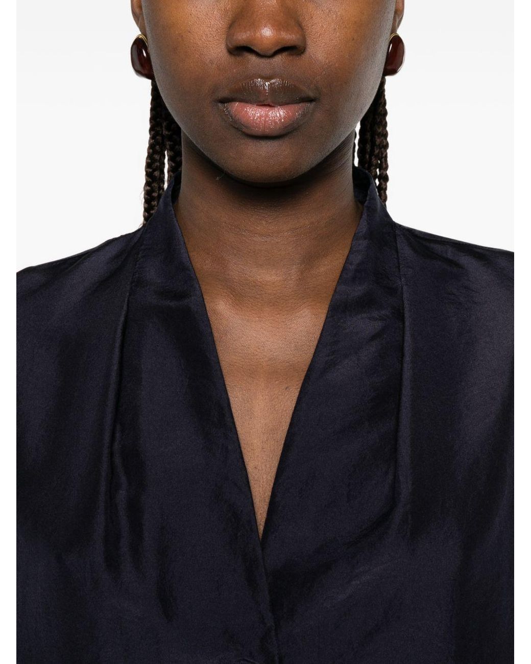 Forte_forte Blue Pleated V-Neck Shirt
