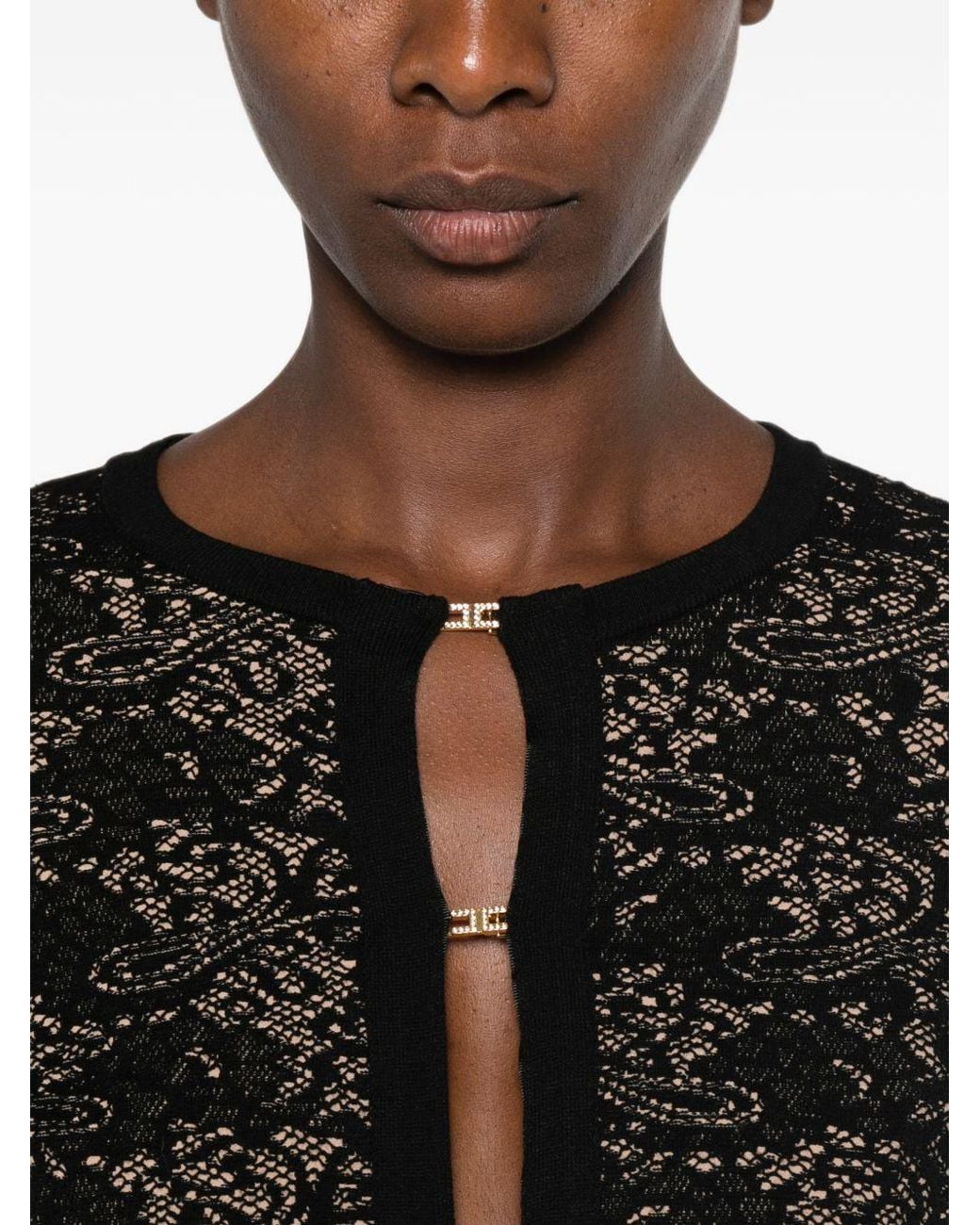 Elisabetta Franchi Black Nero Pelle Knit Lace Cardigan