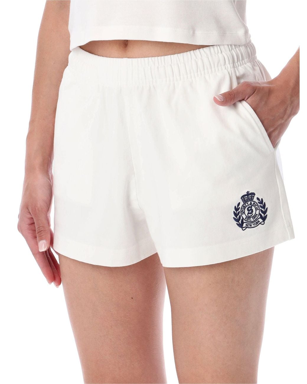 Sporty & Rich White Sporty & Rich Sporty & Rich Ny Crest Shorts