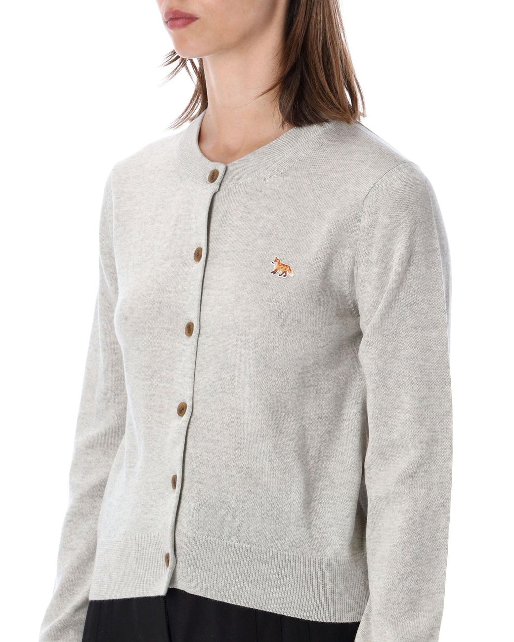 Maison Kitsuné Gray Wool Button-Front Cardigan With Fox Patch