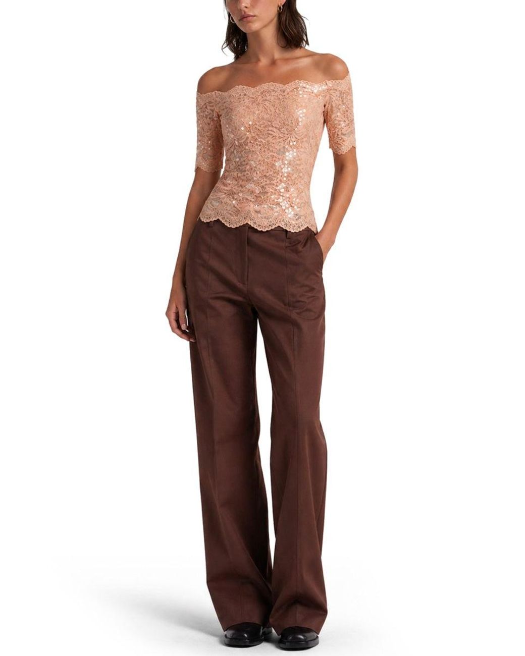 Rabanne White Off-The-Shoulder Lace Sequin Top