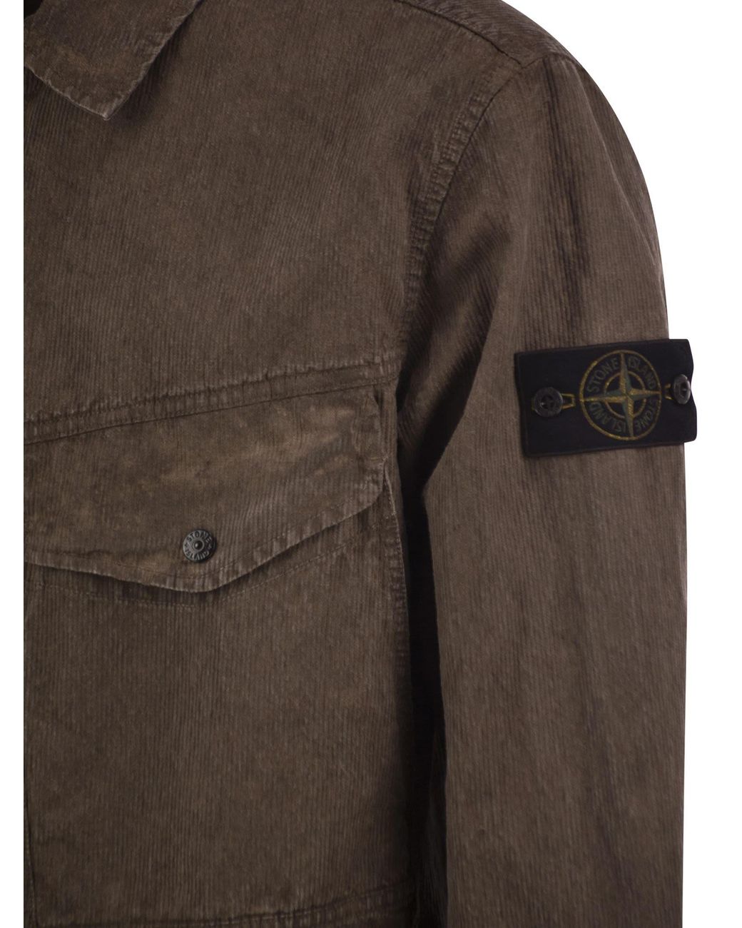 Stone Island Brown Corduroy Overshirt With Compass Badge for men