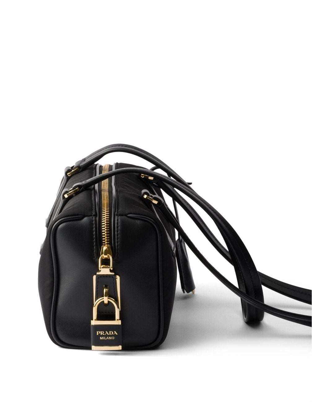 Prada Black Re-Nylon And Leather Medium Top-Handle Bag With Padlock