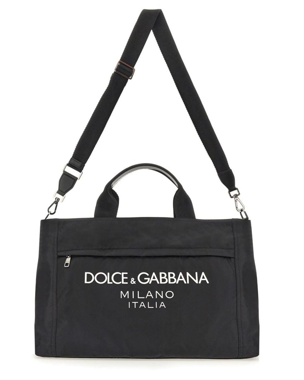 Dolce & Gabbana Black Nylon Holdall With Rubberized Logo for men