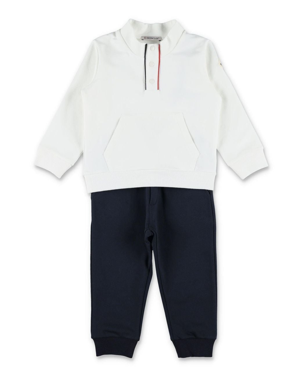 Moncler White Mini Brushed Cotton High-Neck Snap Sweatshirt & Jogger Set For Boys