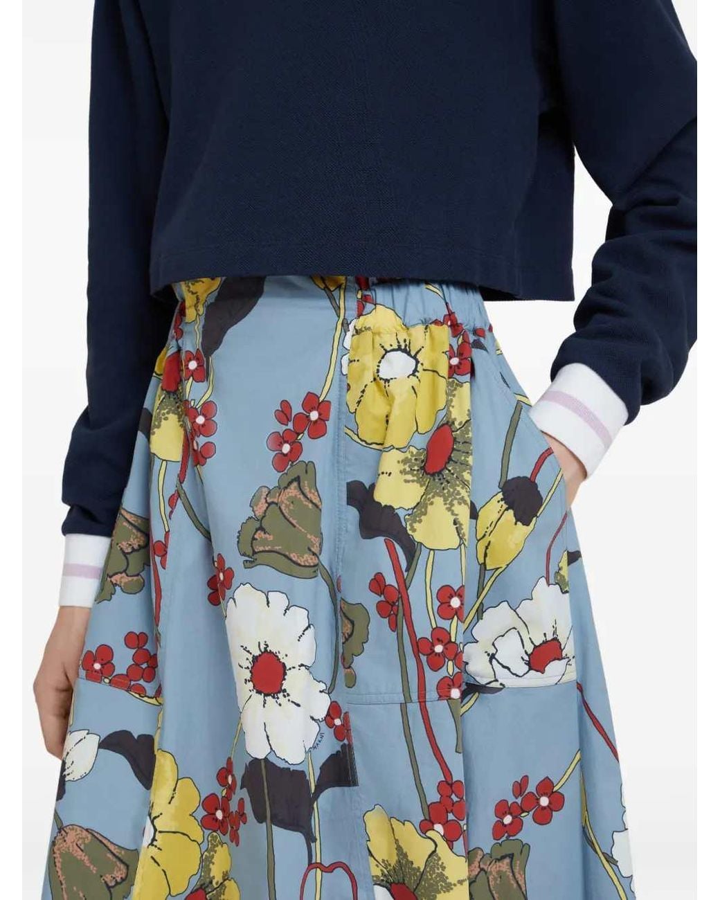 Marni Floral A-lijn Midi-rok in het Blue