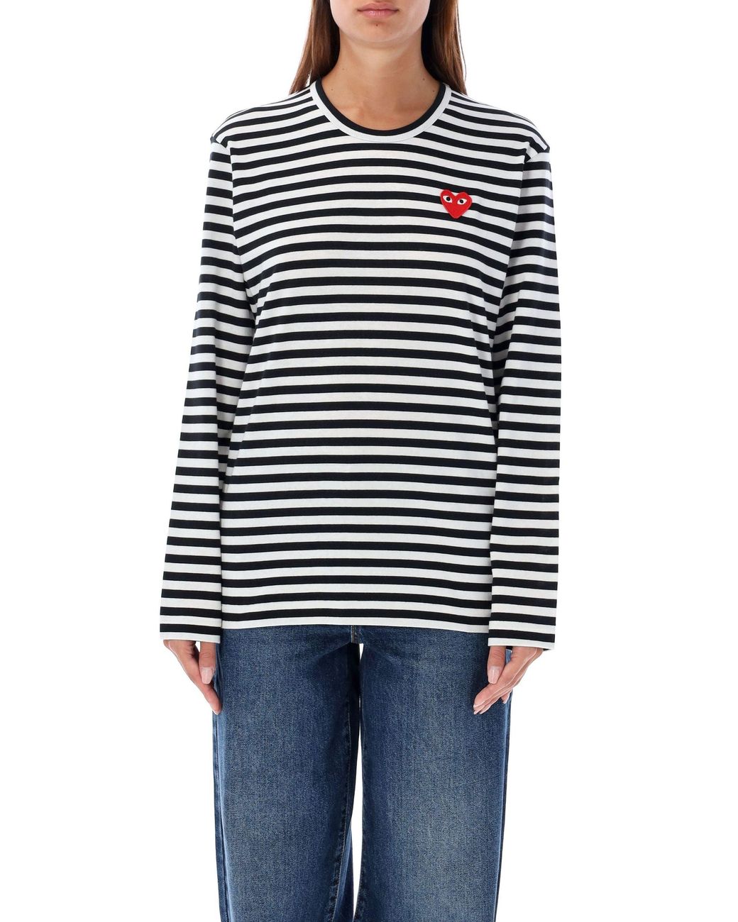COMME DES GARÇONS PLAY Blue Striped Long-Sleeved T-Shirt