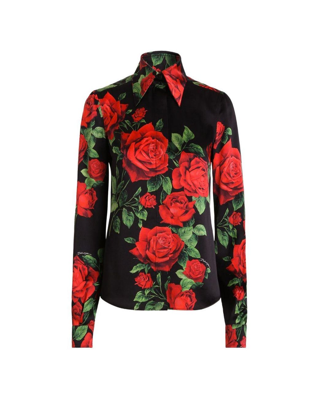 Dolce & Gabbana Red Rose Print Silk Shirt