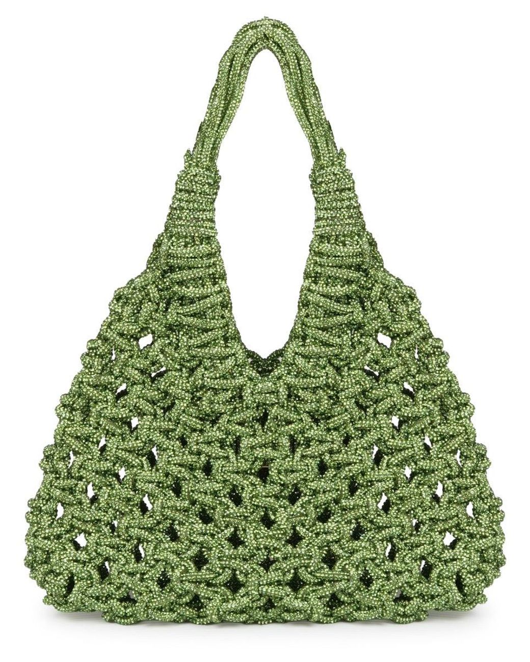 HIBOURAMA Green Handwoven Beaded Tote Bag