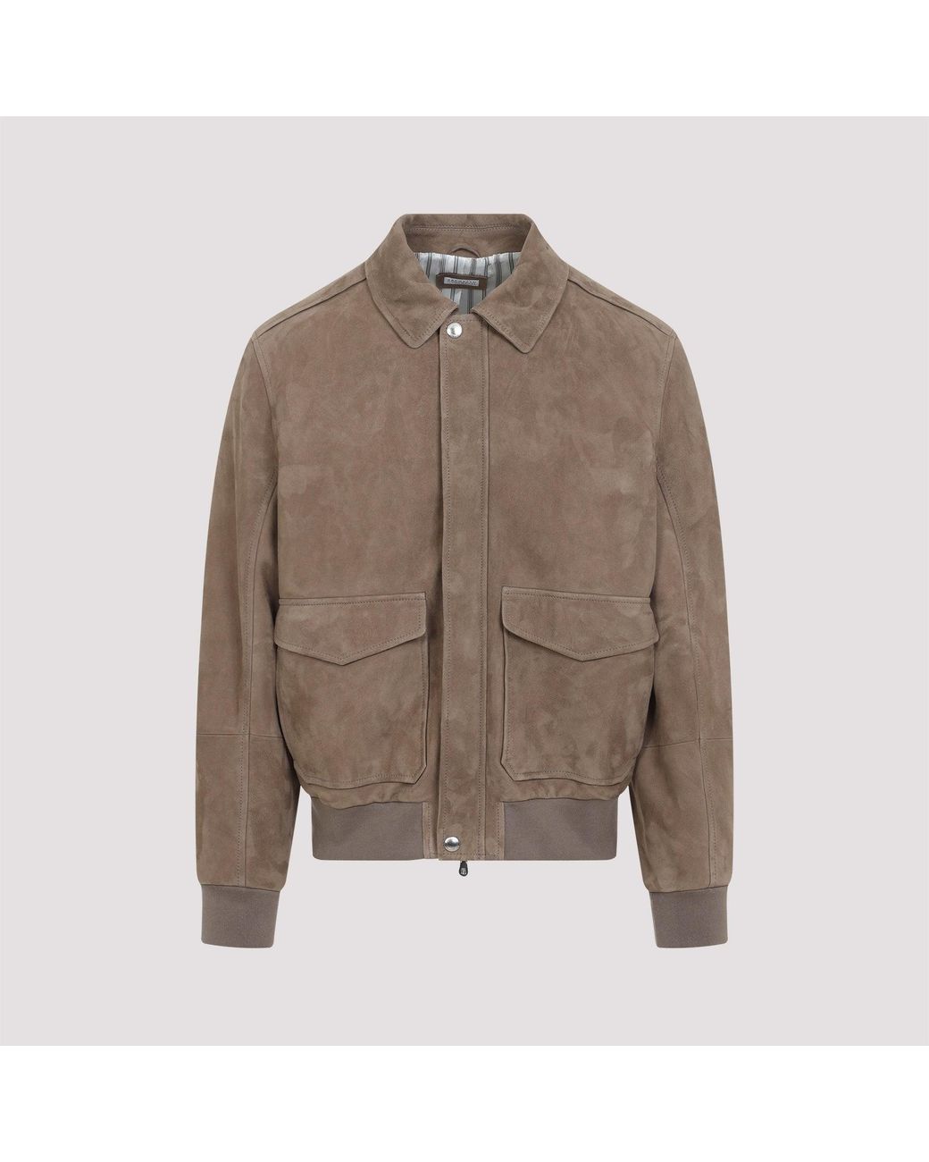 Brunello Cucinelli Brown Suede Leather Bomber Jacket for men