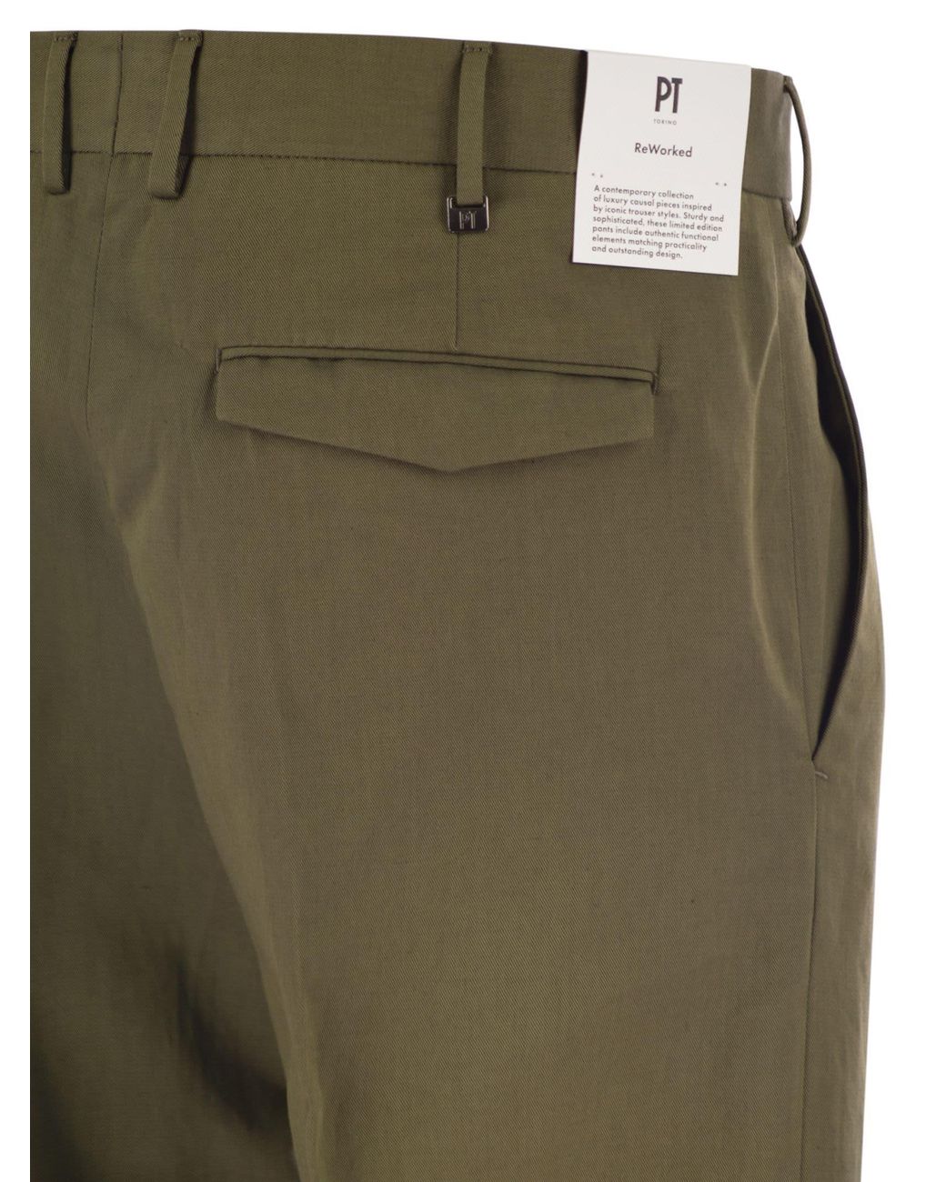 PT Torino Green Michael Straight Leg Cotton Linen Trousers for men