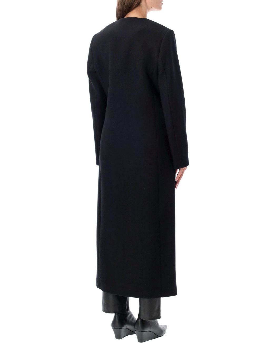 Loulou de Saison Black Collarless Long Wool Coat