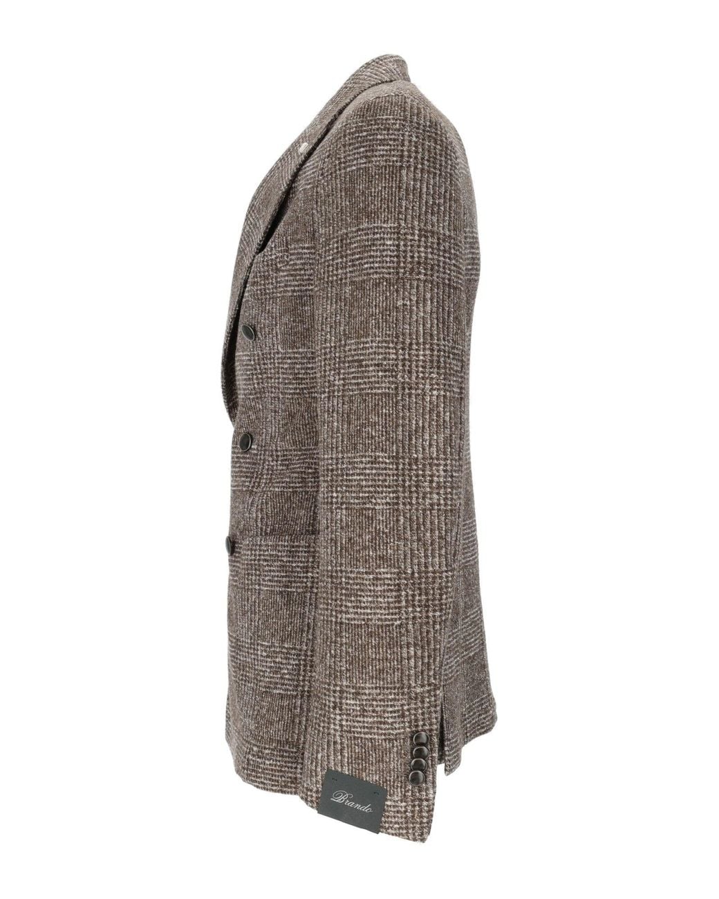 BRANDO-LUBIAM Gray Double-Breasted Checkered Jacket With Wide Lapels