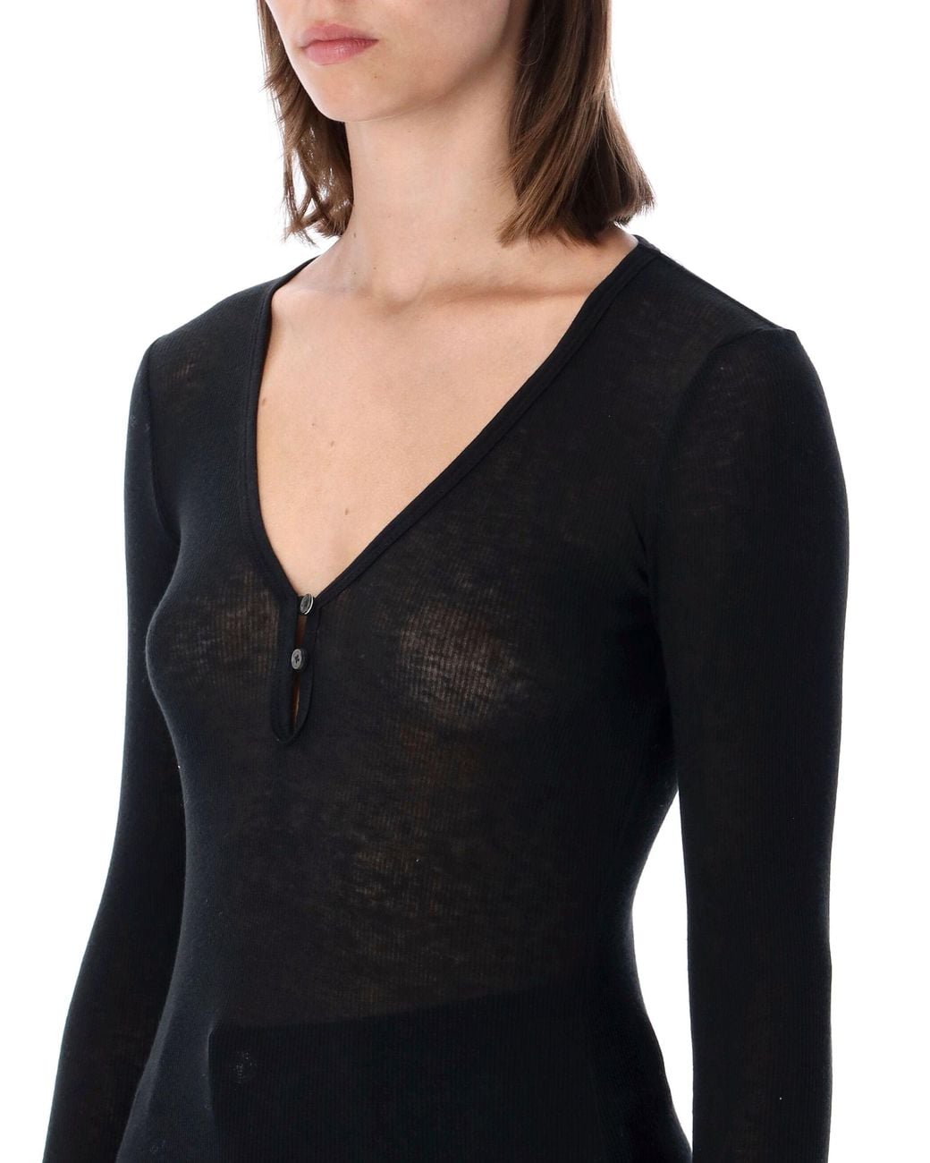 James Perse Black Serafino Novelty Ribbed Cotton-Cashmere Top