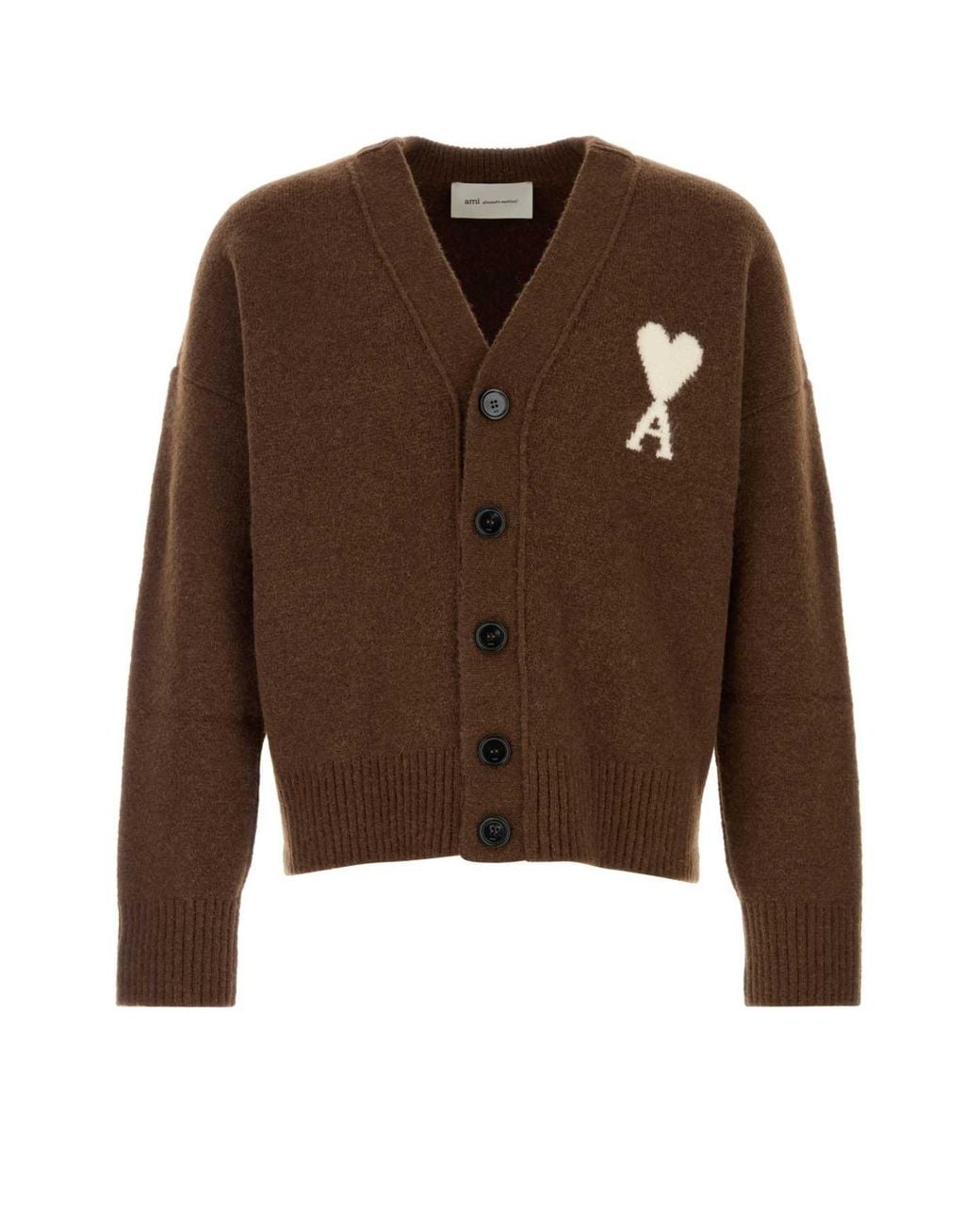 AMI Brown V Neck Cardigan for men