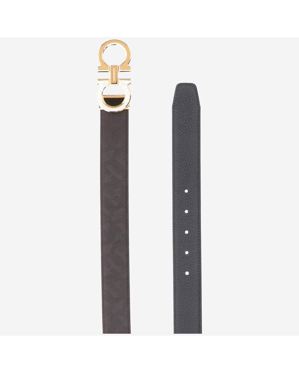 Ferragamo Black Dark Double Hook Reversible Leather Belt