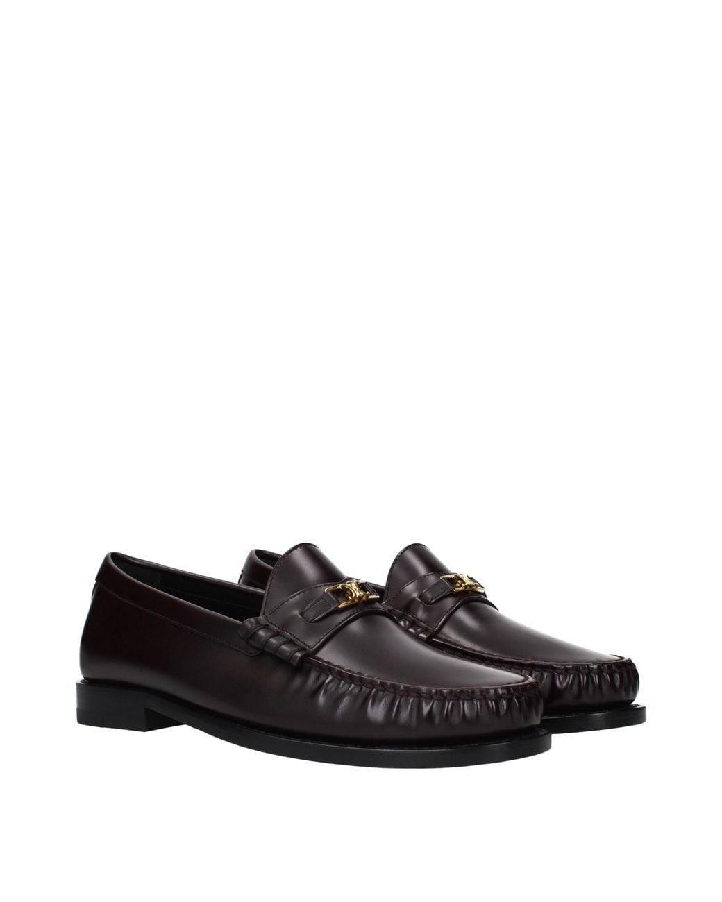 Céline Black Triomphe Moccasins/Burgundy Leather