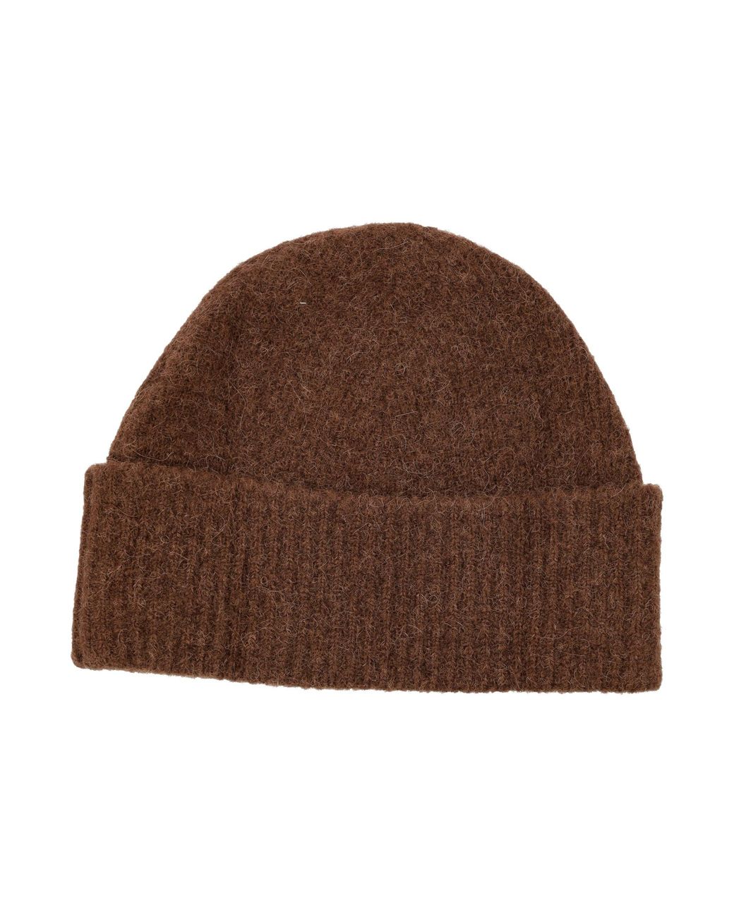 AMI Brown Wool-Blend Ribbed Beanie Hat