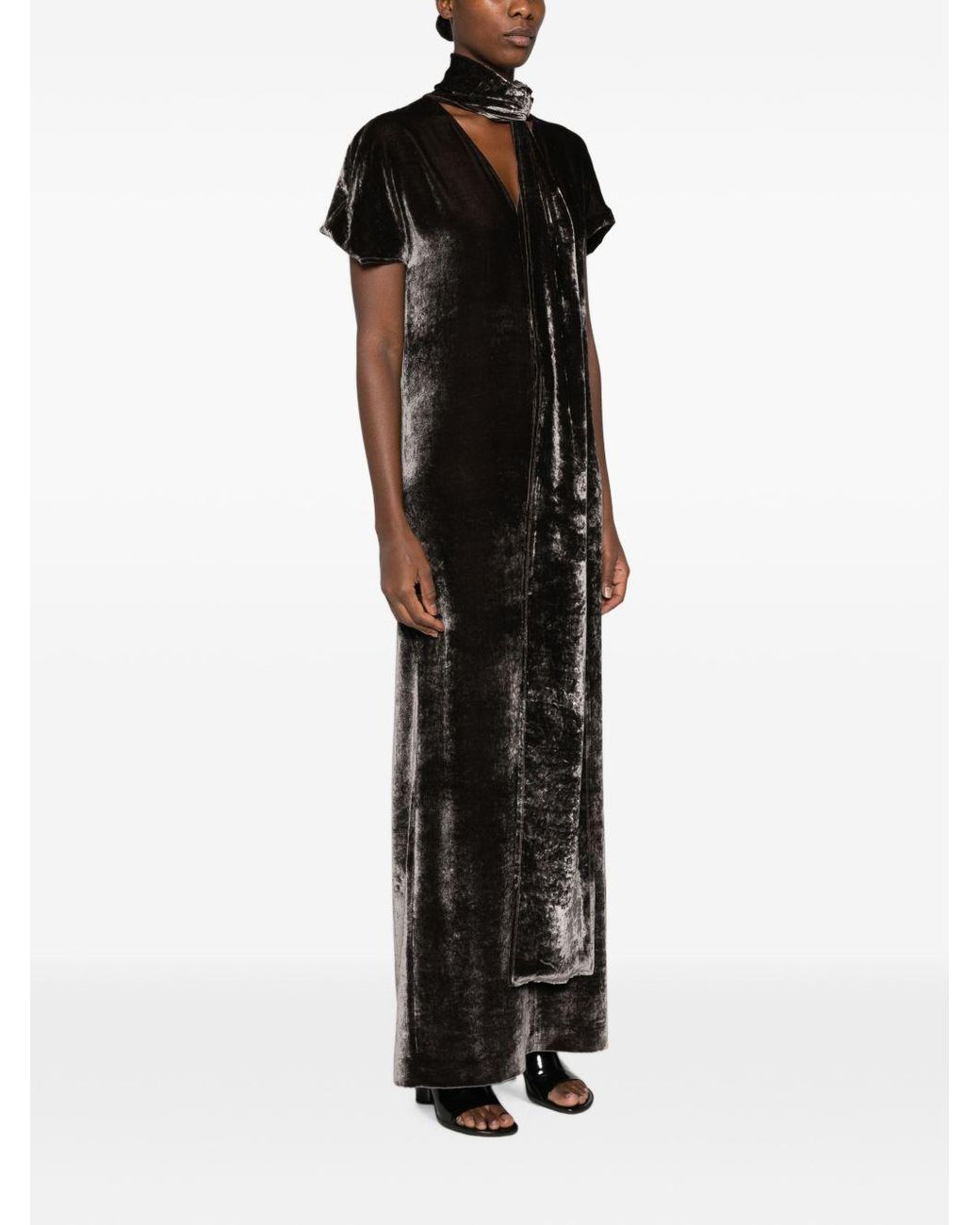 Cortana Black Iris Velvet Long Dress