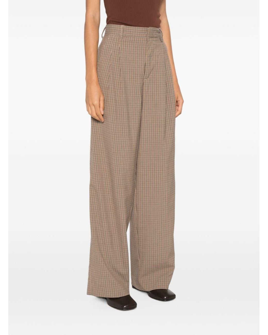 White Sand Brown Checked Wide Leg Trousers