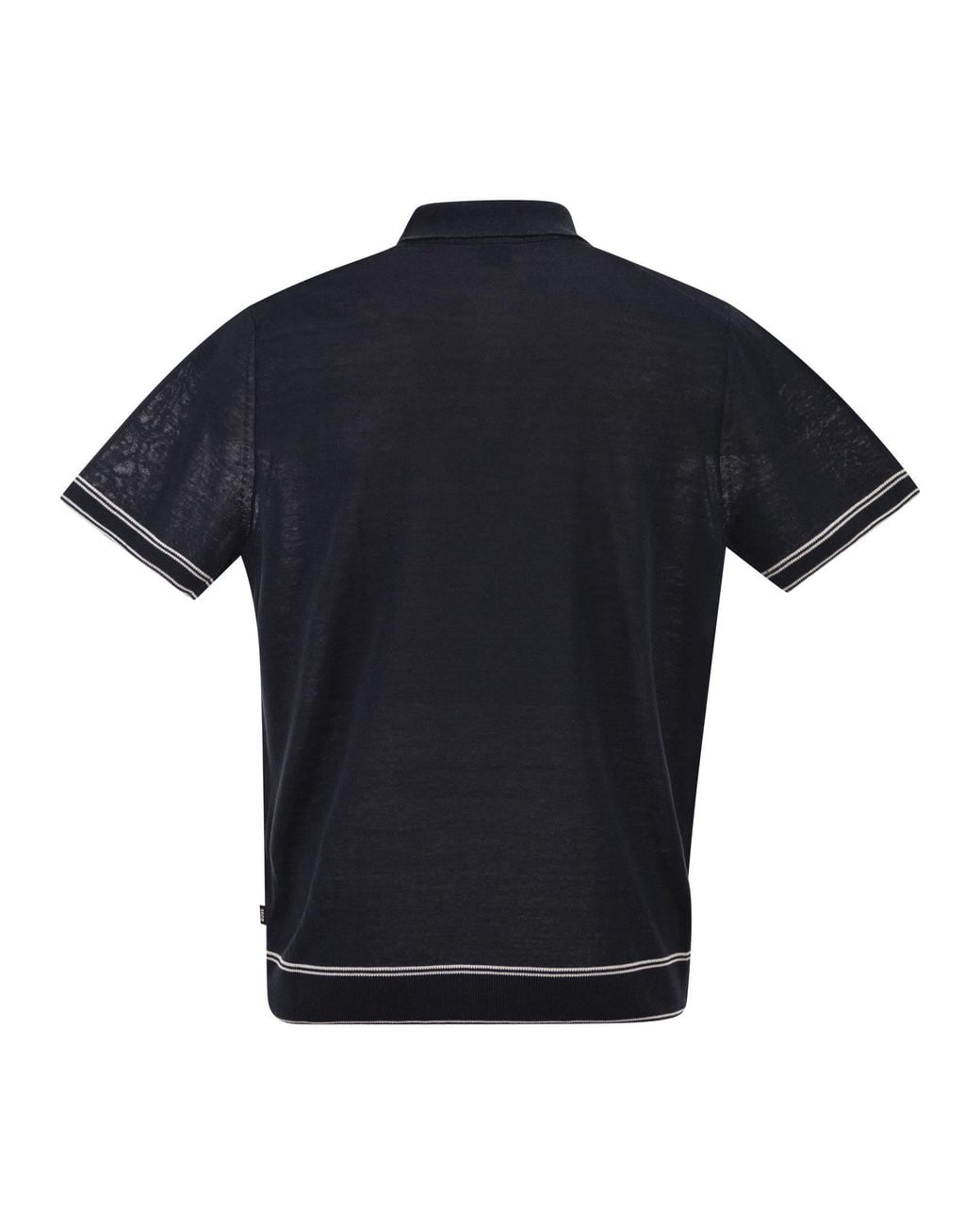 Boss Blue Linen And Viscose Polo Shirt With Zip And Contrast Trims
