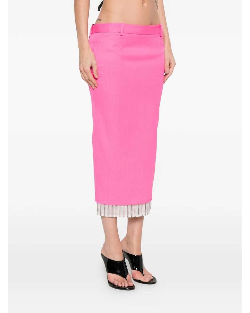 The Attico Pink Midi Skirt With Striped Hem