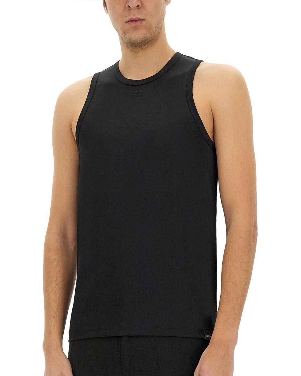 Courreges Black Fitted Tank Top With Rounded Neckline for men