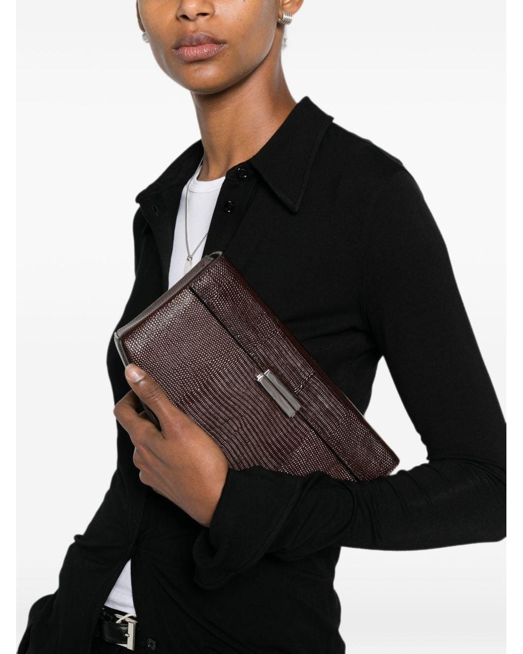 Totême Brown Clip Leather Shoulder Bag