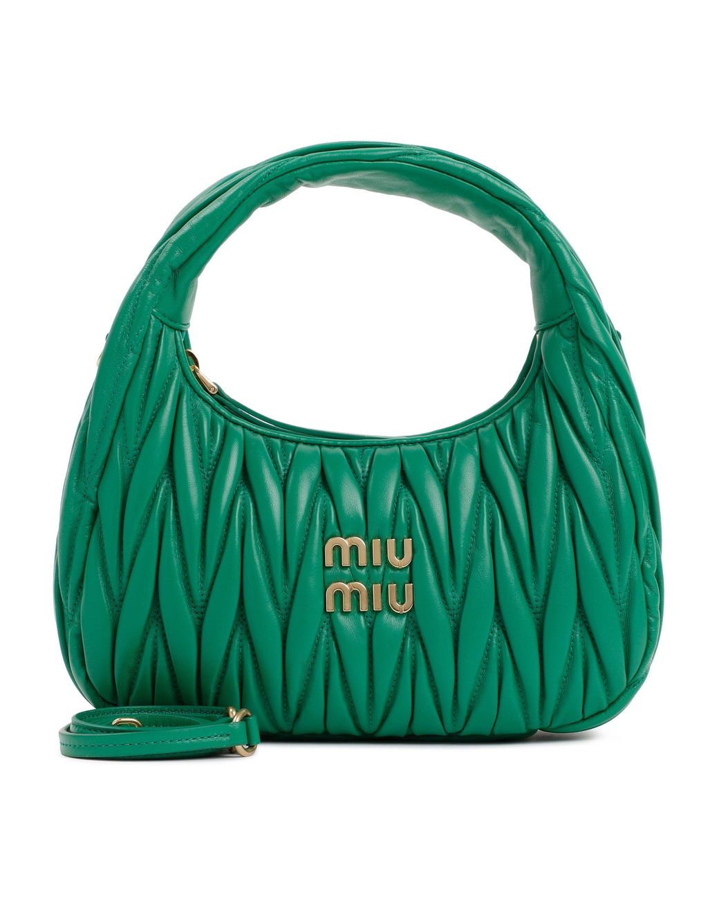 Miu Miu Green Mango Leather Miu Wander Matelassé Hobo Bag