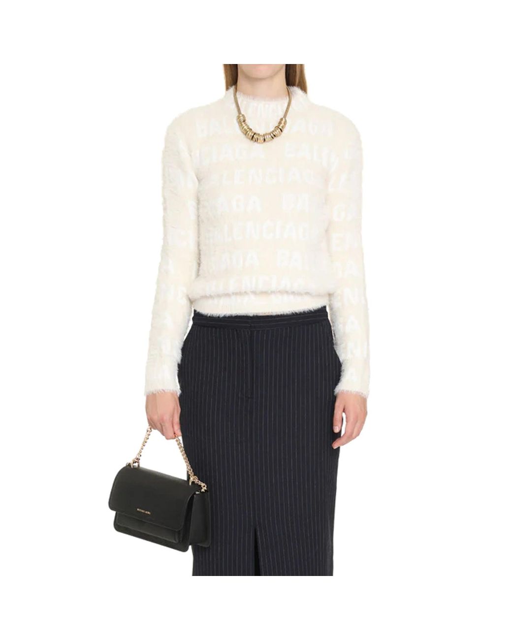 Balenciaga White Jacquard Logo Sweater