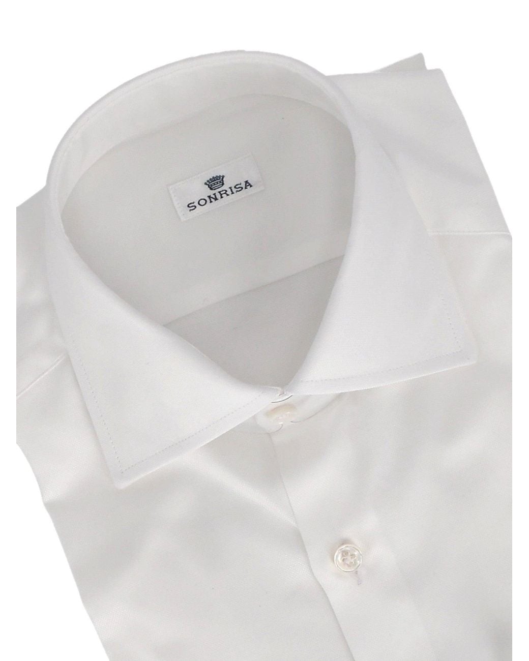 Sonrisa White Crisp Cotton Dress Shirt With Pointed Collar for men
