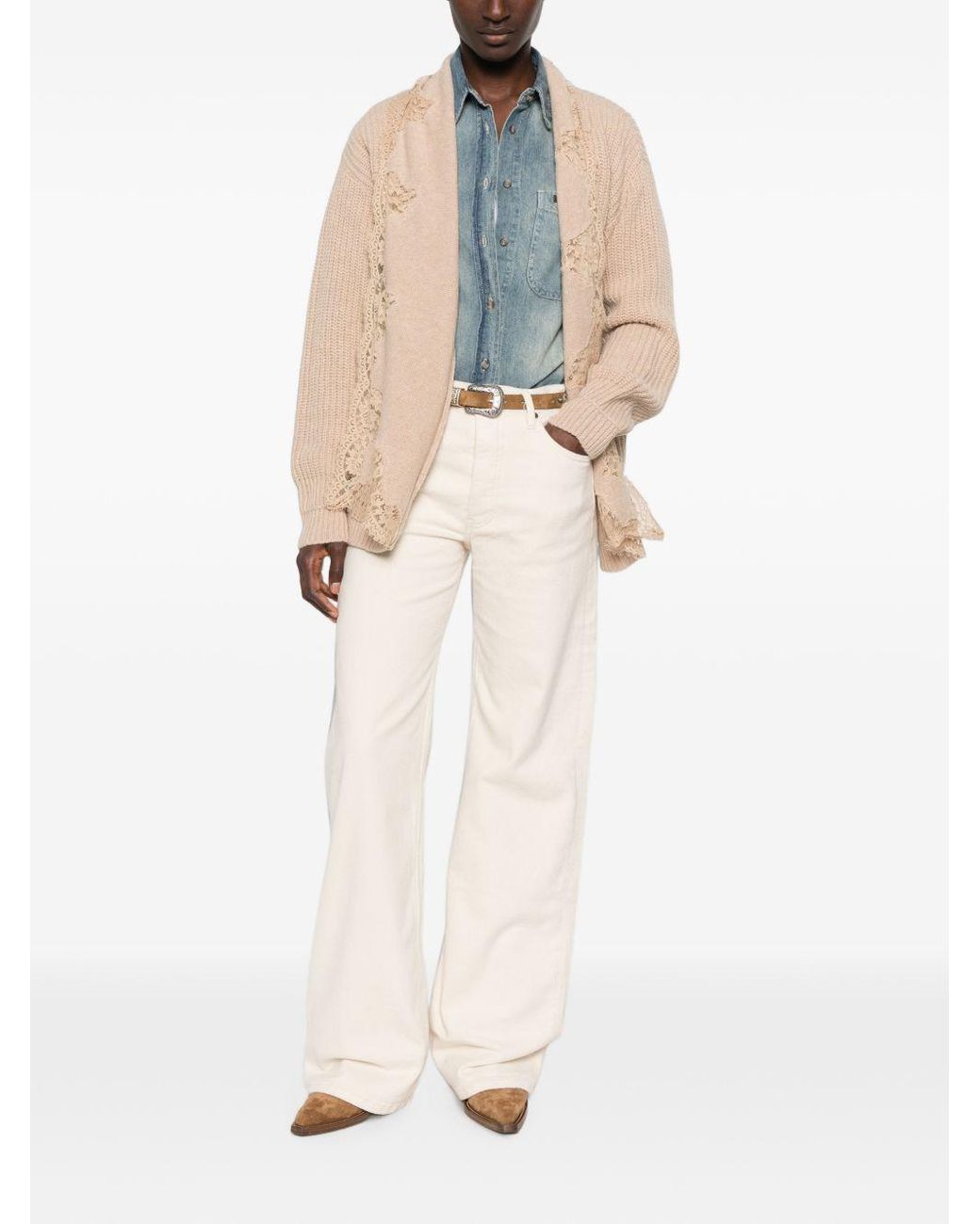 ERMANNO FIRENZE Natural Lace Trim Cotton Cardigan