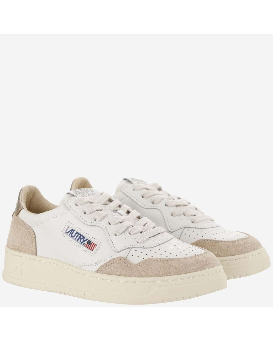 Autry White Suede Insert Perforated Leather Sneakers