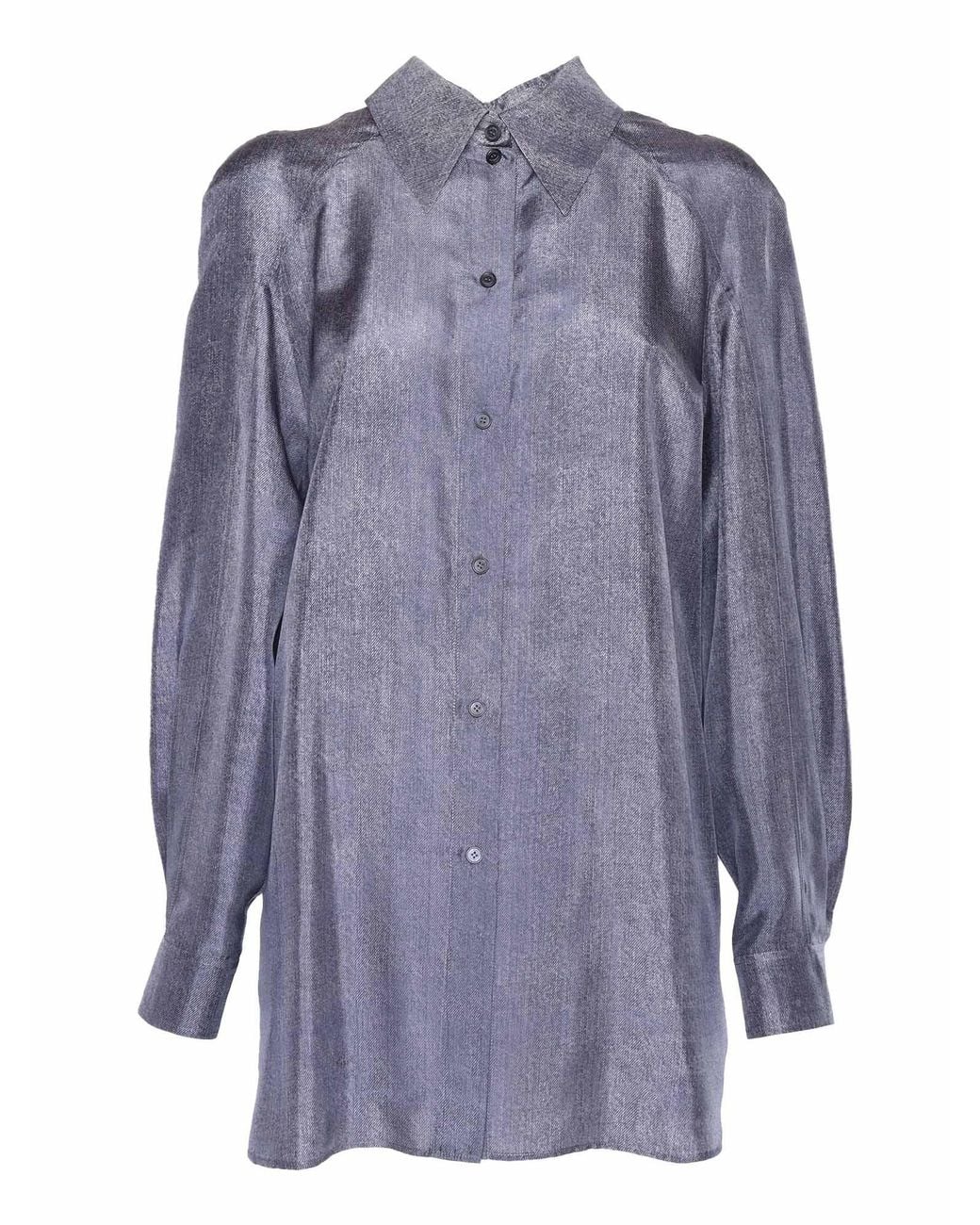 Alberta Ferretti Blue Fluid Silk Shirt With Classic Collar