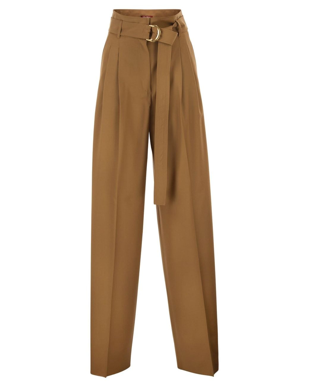 Max Mara Natural Maxmara Studio Mstserio – Wide-Leg Pure Wool Trousers With Belt